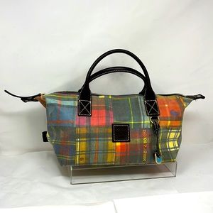 Dooney & Bourke Ladybug Multi Color Plaid Coated Canvas Bag 15”x 8.5”x 7.5”